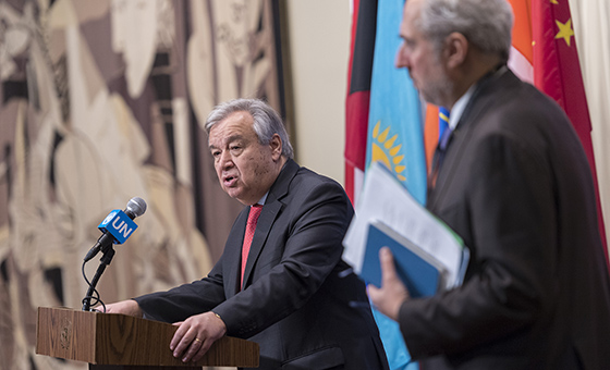 El Secretario General, António Guterres, en un encuentro con la prensa en la sede de la ONU en Nueva York. 